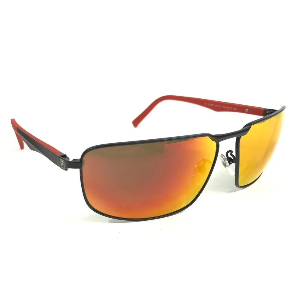 Fila Sunglasses SFI446 COL.531R Black Red Wrap Frames w/ Orange Mirrored Lenses